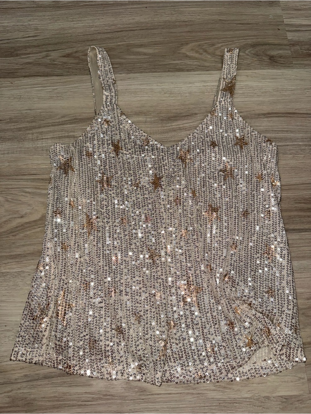 Altar'd State Sequin V-Neck Cami Tank Top - Champagne